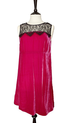 o NWT Marks & Spencer A-line Dress Size 12 Silk Mix Velvet Black Lace Berry Red