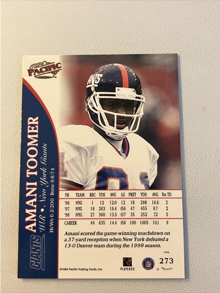 1999 Pacific Amani Toomer New York Giants 273 C10 Ebay 