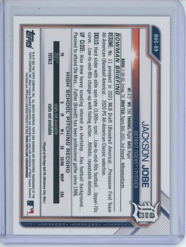 2021 Bowman Chrome Jackson Jobe RC ROOKIE BLACK WHITE WAVE REFRACTOR Tigers Hot! - Picture 2 of 2