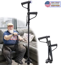 Walking Cane w LED Light  2nd Rotating Support Handle Folding Self Standing Base