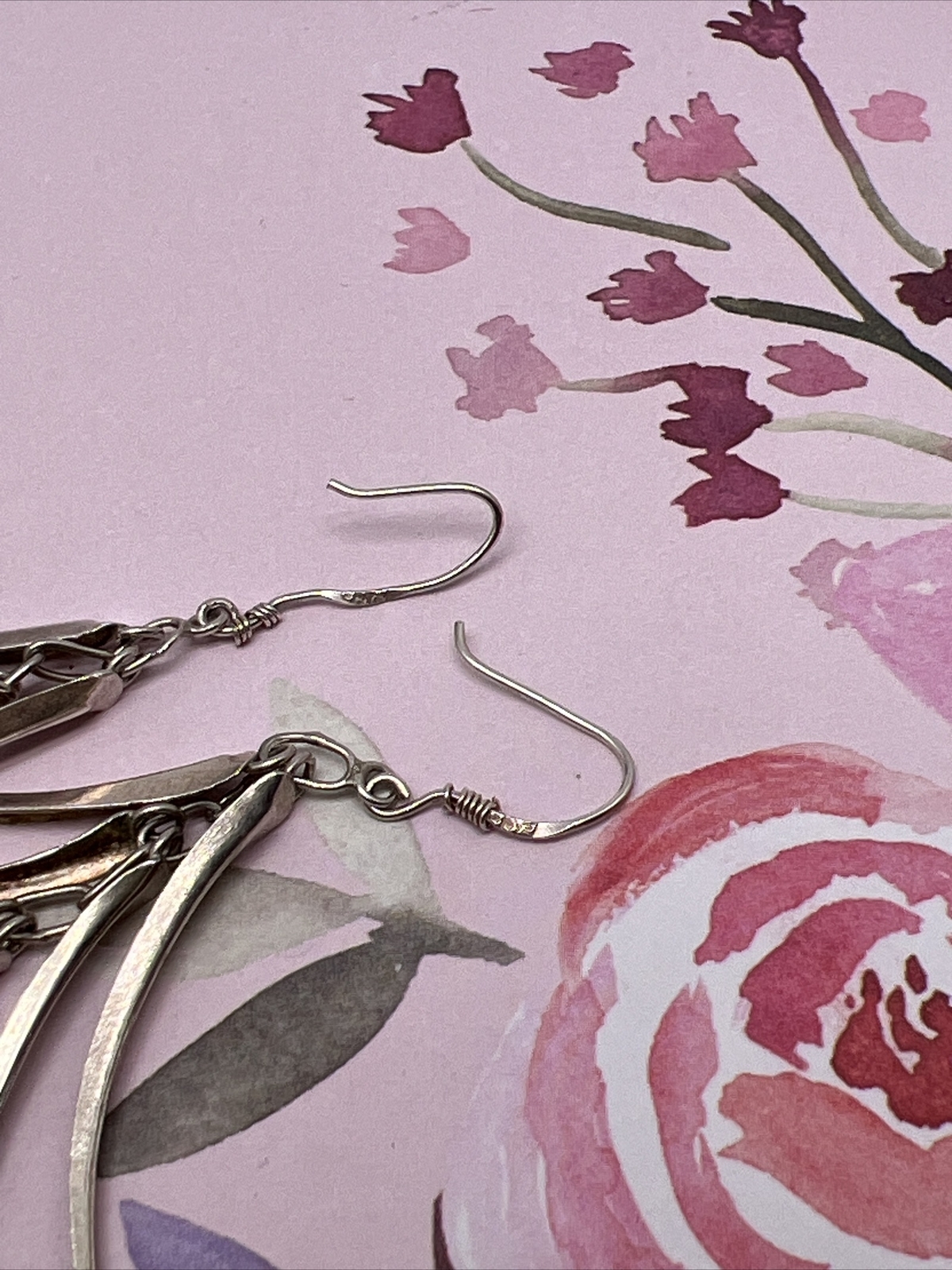 Signed 925 Sterling Silver Dangle Drop Hook 4” Ea… - image 6