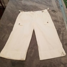 Da-Nang Womens White Casual Mid-Rise Cropped Pants Zipped Pockets Side Slits