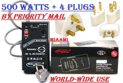 110V 220V 500W Step Up Down 110 220 Volt Voltage Converter + World Adapter NIB