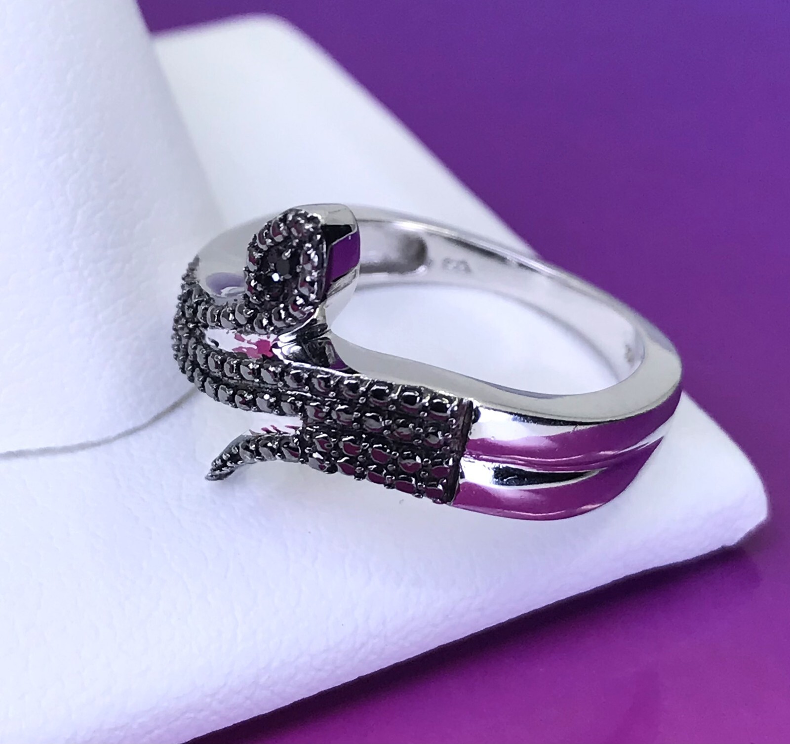 10k Gold Black Diamond Snake Serpent Ring SOLID GOLD! Gem