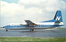 NORDAIR FAIRCHILD-HILLER FH-227E prop-jet departs Hamilton Canada 1980 postcard