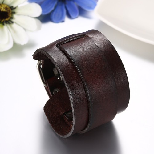 Men's Punk Wide Genuine Leather Belt Wristband Bangle Cuff Bracelet Adjustable - 第 6/11 張圖片