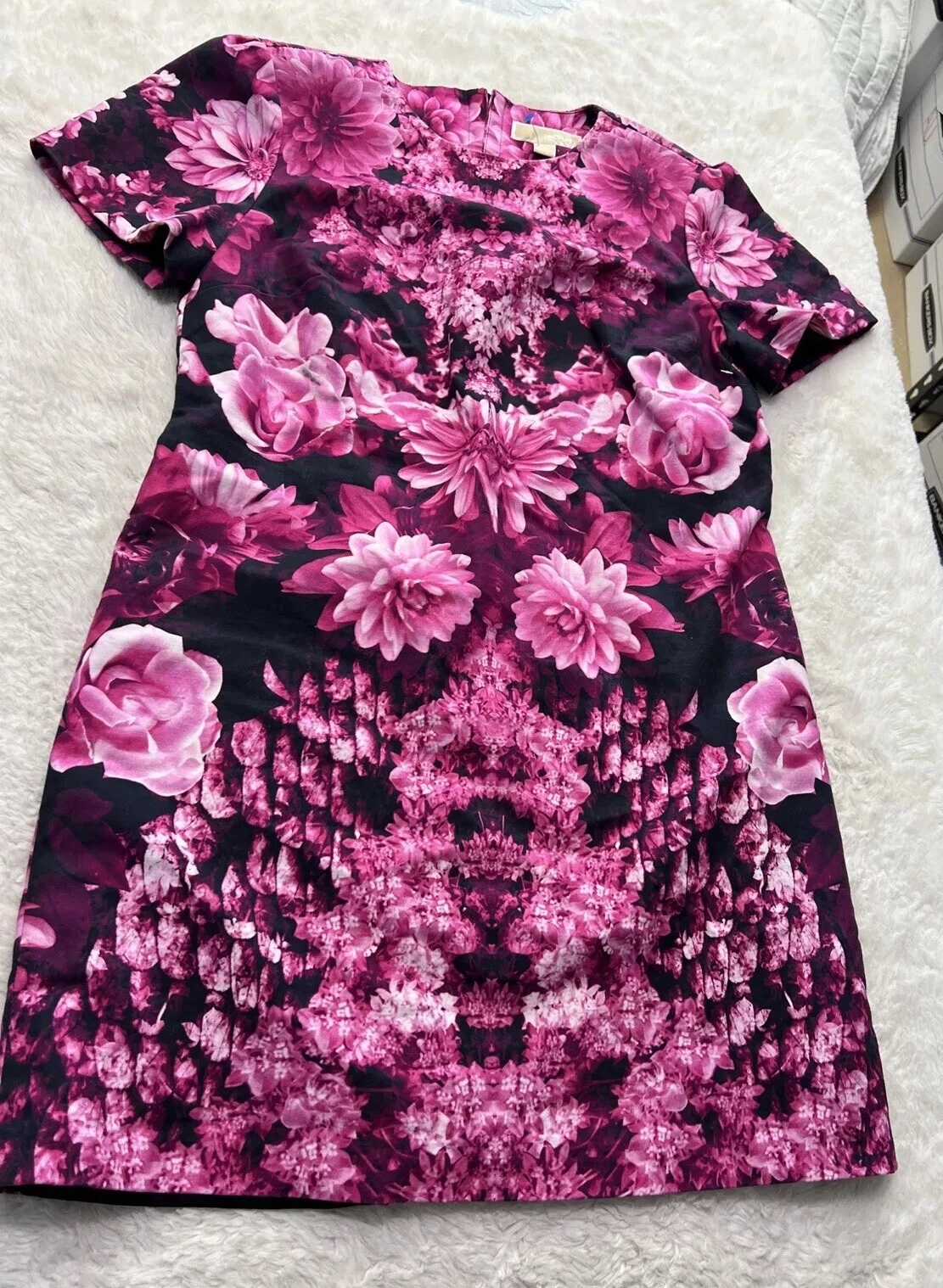 Mini abito floreale rosa Michael Kors con cerniera posteriore a esposizione nero taglia 12