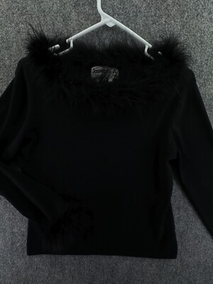 Joseph A Qu'est Ce Que C'est Black Long Sleeve Stretch Sweater XL Silk Blend