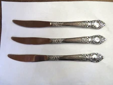 National Stainless Flatware Rose & Leaf Pattern Set of 3 Dinner Knives 9"