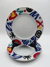 Studio Nova Color Mural YA 056 7.5" Salad Plates (2) SNOCOMU Japan 70s 80s 90s