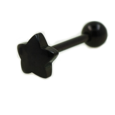 Stern Zungen Piercing Stab Stecker Barbell STERN Schwarz Länge: 12,14,16,18mm