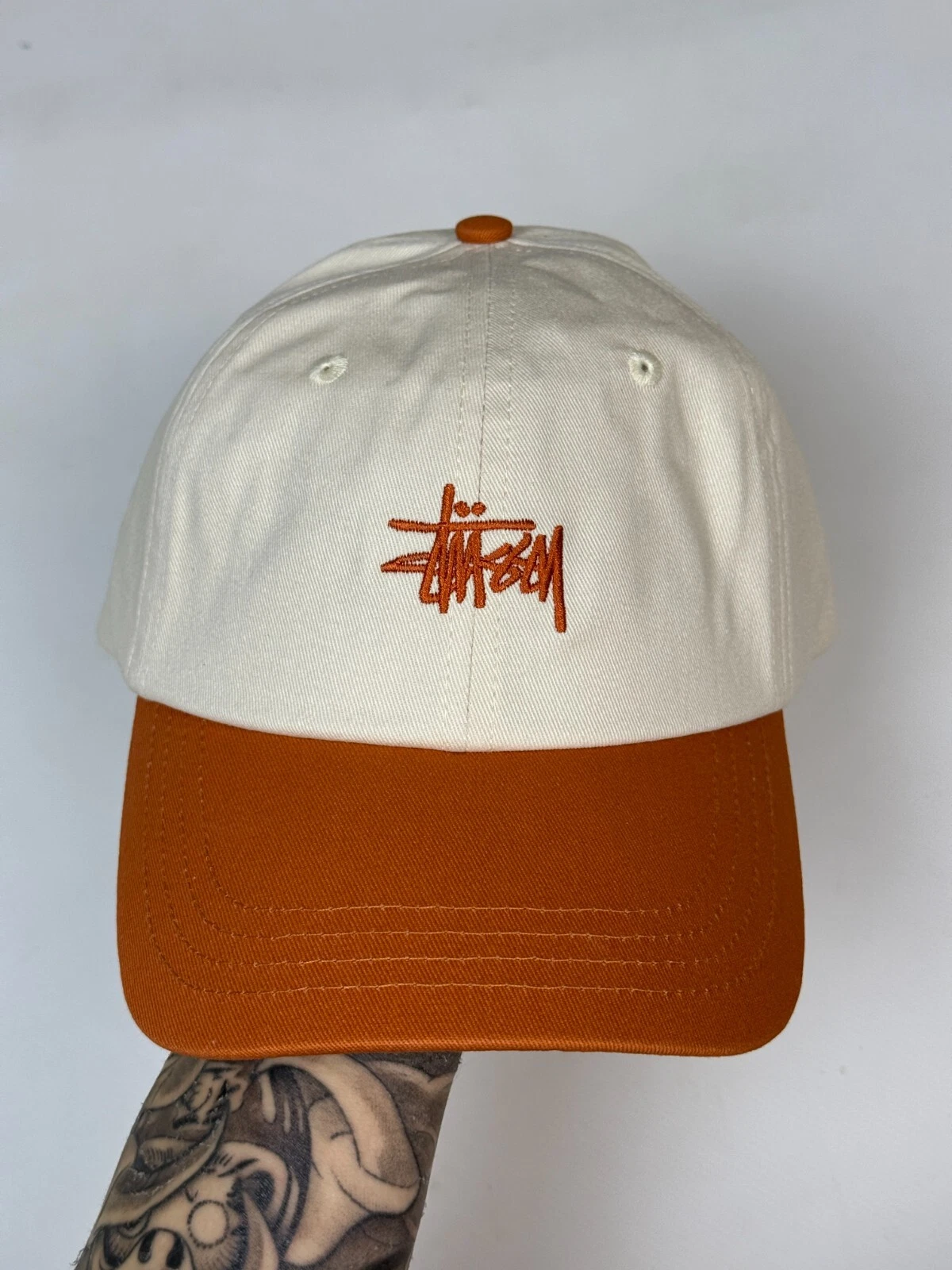 chapeau baseball casquette stussy vintage taille unique blanc et orange 5 panneaux suprême mm6