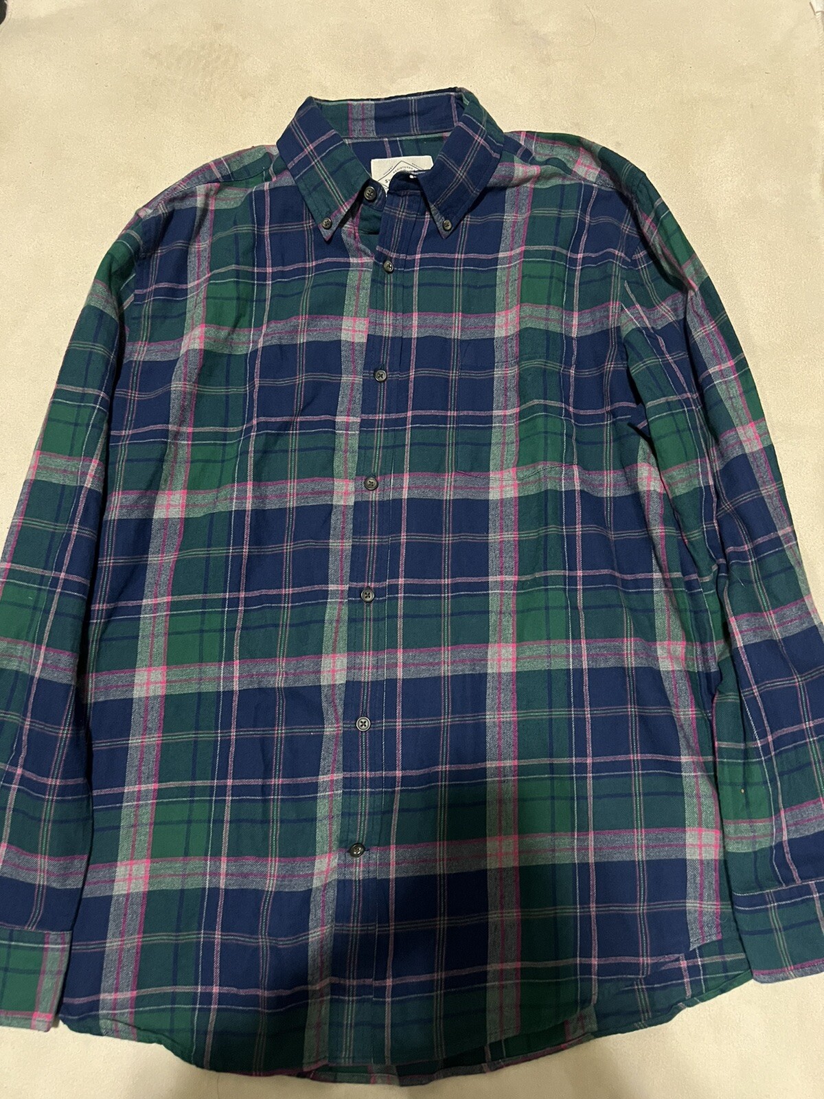 Plaid Flannel Shirt Green Black Blue L 100% Cotton￼￼ Long Sleeve St John’s Bay-image