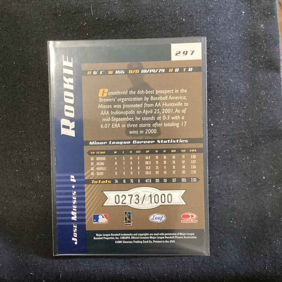 2001 Leaf Limited /1000 Jose Mieses #297 Rookie RC                       22 - Image 2 of 2