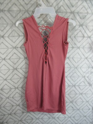 Charlotte Russe Dress Size XS Pink Pull Over Lace Up Back Sleeveless Low V  Front | eBay
