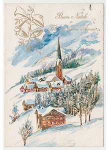 Buon Natale Paesaggi.Paesaggio Di Montagna Baite Chiesa Abeti Buon Natale Cartolina Vintage Campane Ebay