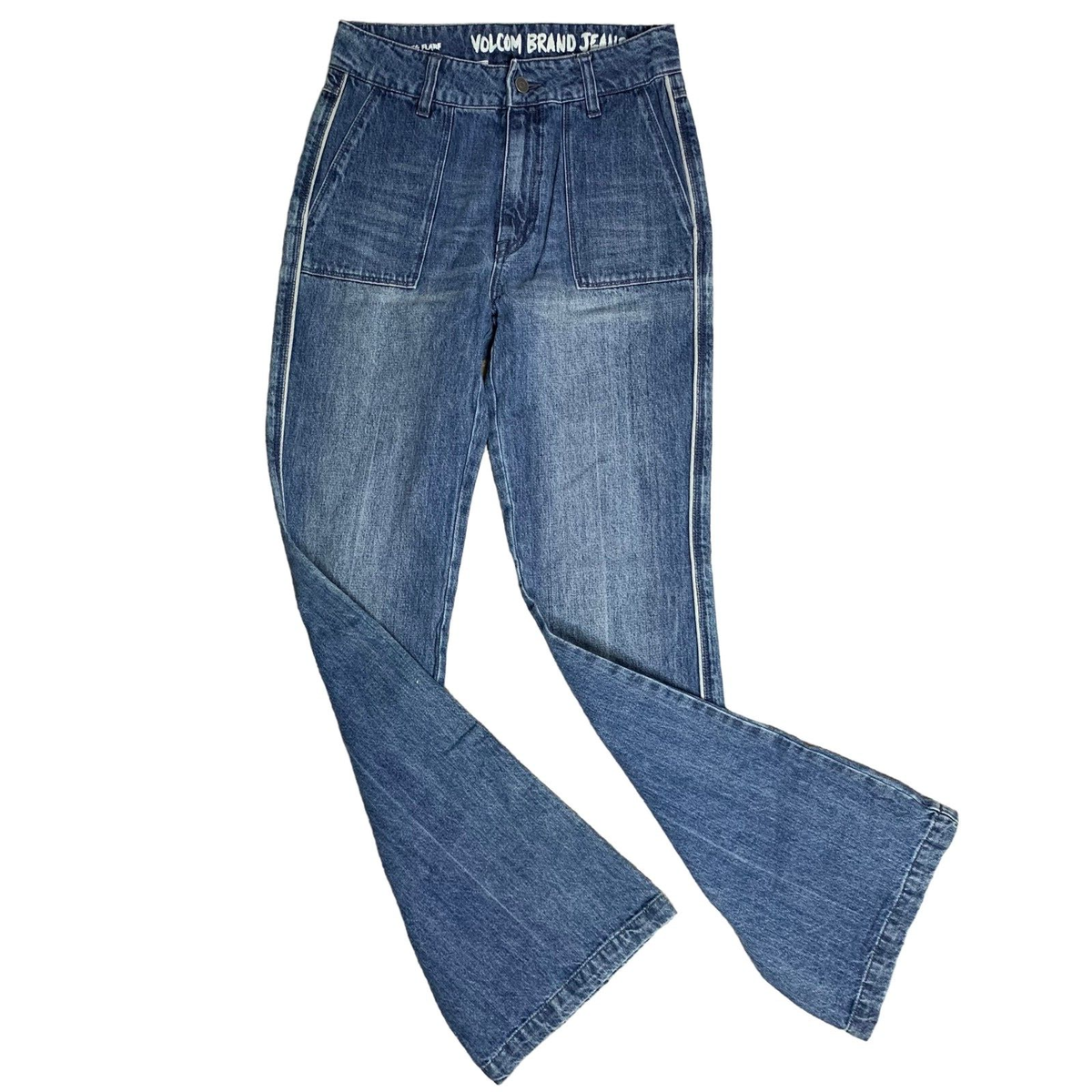 Vintage 90s Volcom Wide Leg Flare Denim Jeans Juniors 7 High Vintage 90s Volcom Wide Leg Flare Denim Jeans Juniors 7 High
