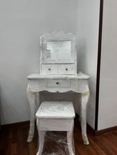 Consolle Trucco Ballerina con Specchio Sgabello E Cassetti Bianca Legno