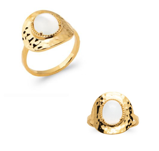 Bague martelée en plaqué or 18 carats et véritable pierre de lune éclatante taille 54