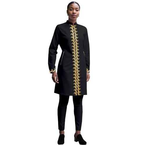 Completo donna ricamo oro blazer e pantaloni set abiti tradizionali africani - Video 1 di 1