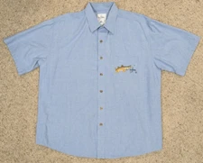 Guy Harvey AFTCO Shirt Mens XL Blue Denim Fish Pocket Button Short Sleeve