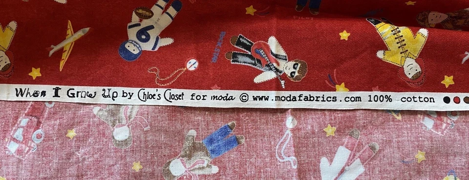 Chloe’s Closet For Moda Fabric WHEN I GROW UP Cotton Red Background Kids BTY 44” - Image 3 of 3