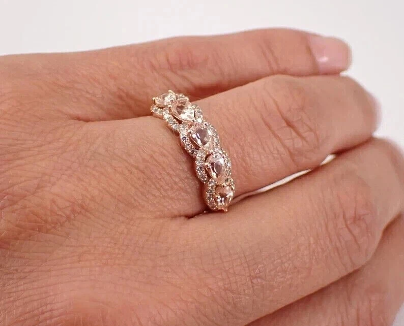 3Ct Pear Cut Simulated Peach Morganite Women's Wedding Ring 14K Rose Gold Plated - Image 4 of 4