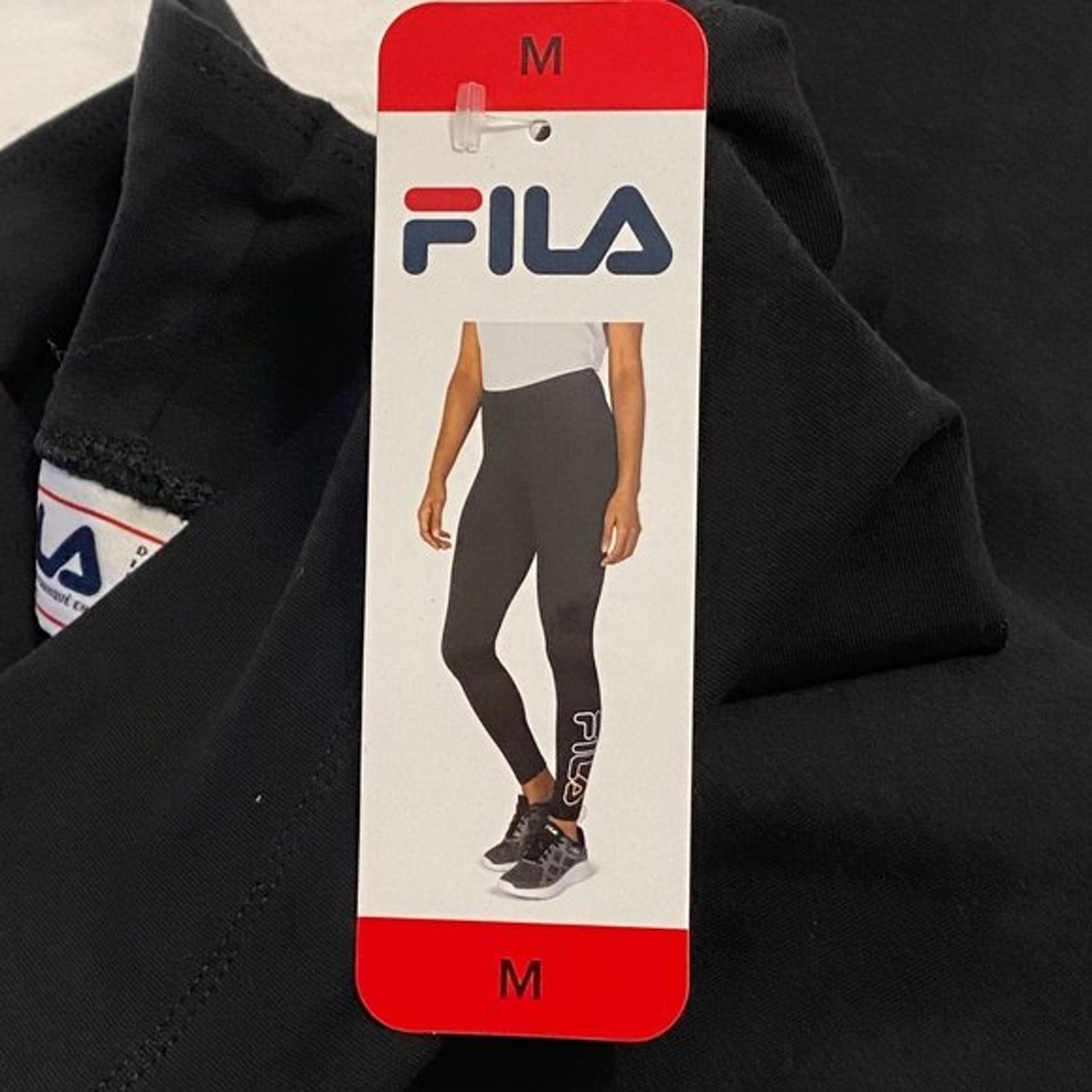 FILA Leggings Donna Nero Multicolore Logo Gamba Activewear Yoga Taglia Media Nuovo con etichette