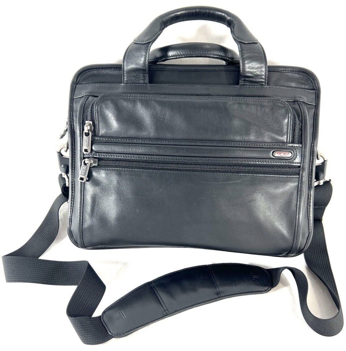 TUMI Black Leather Expandable Computer Messenger Bag … Gem