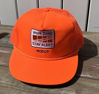 Baseball Trucker Hat Mesh Adjustable NCDOT Work Zone Stay Alert Blaze Orange