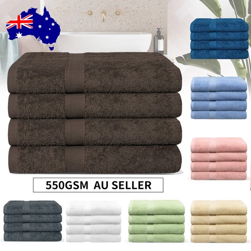 4Pcs 100% Cotton Bath Towel Set Body Soft Towels Large 68 x 132cm 550GSM 8 Color