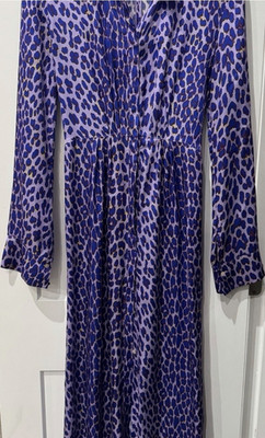 forte_forte Blue Purple Leopard Animal Print Maxi Dress Long Sleeve Size 0