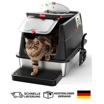 Katzenklo Edelstahl XXL Kunststoff Abdeckung Katzenstreu Schaufel