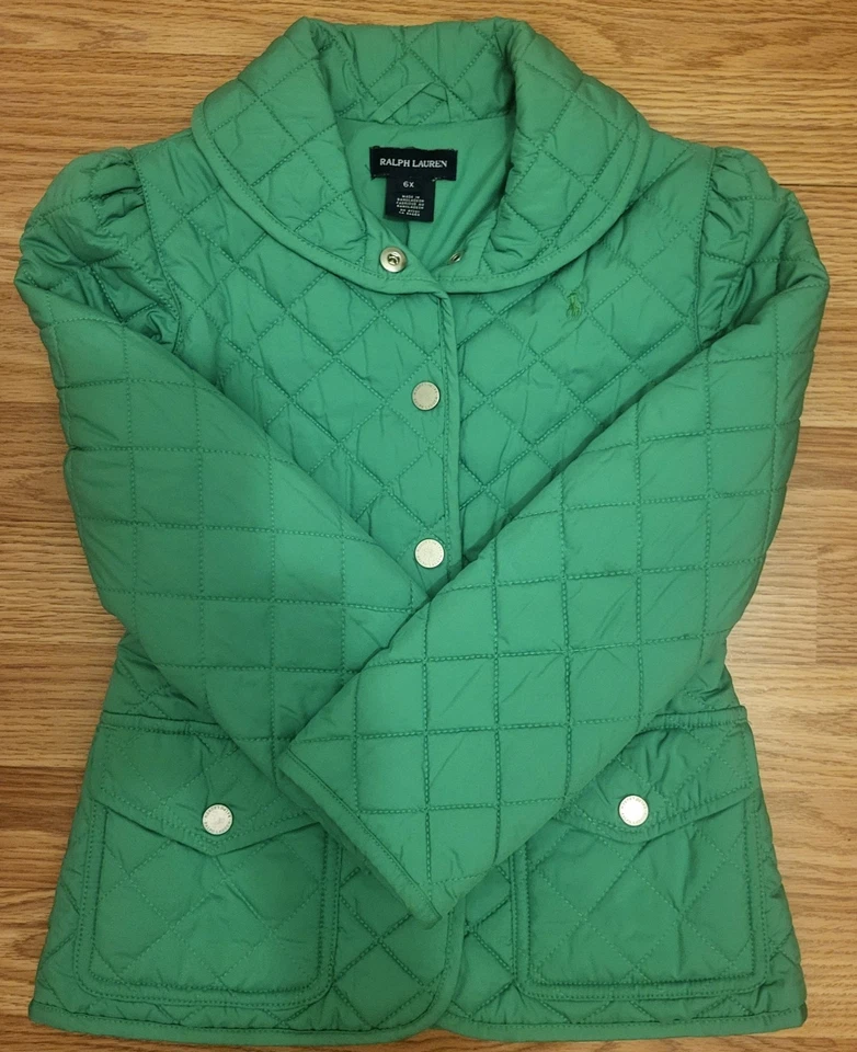 RALPH LAUREN ДЕВОЧЕК ЗЕЛЕНЫЙ СТЕГАНАЯ КУРТКА РАЗМЕР 6 X - Изображение 2 из 4