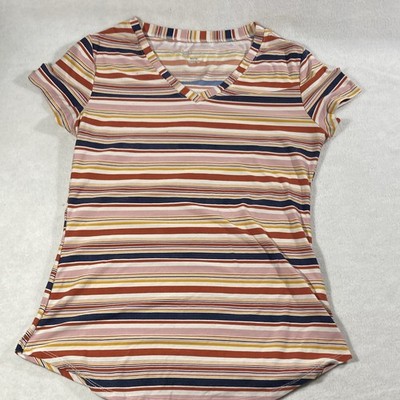 No Boundaries Juniors M Striped Multicolor V-Neck Short Sleeve Cotton T-Shirt