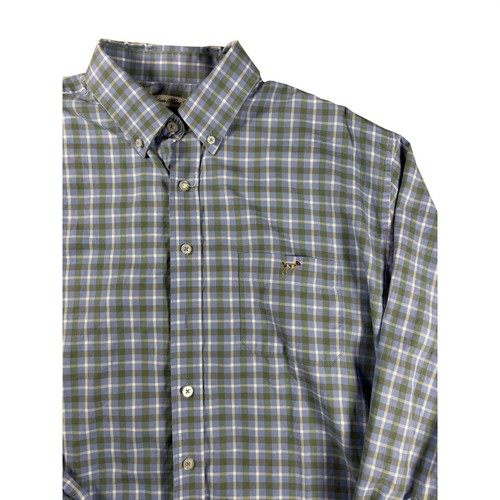 Southern Point Co Mens XL Blue Green Plaid Button Down Shirt Long Sleeve Logo