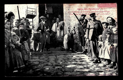 Old postcard Eleveurs d'Ours - 7 - Inventory of Cominac, Oust (Ariège - 09) written 1905
