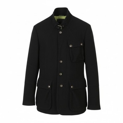 BELSTAFF Herren Mantel L schwarz Wolle Kaschmir aufgesetzte Taschen Knopfleiste Peacoat *