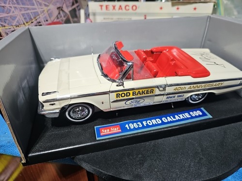 VINTAGE SUN STAR 63 FORD GALAXIE 500 CONVERTIBLE WHITE/RED *EXTRA RARE AUTOGRAP* - Picture 12 of 24