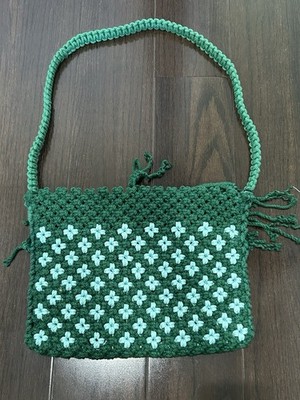 Crochet Handbag Green Flower Pattern Handmade Tote Bag