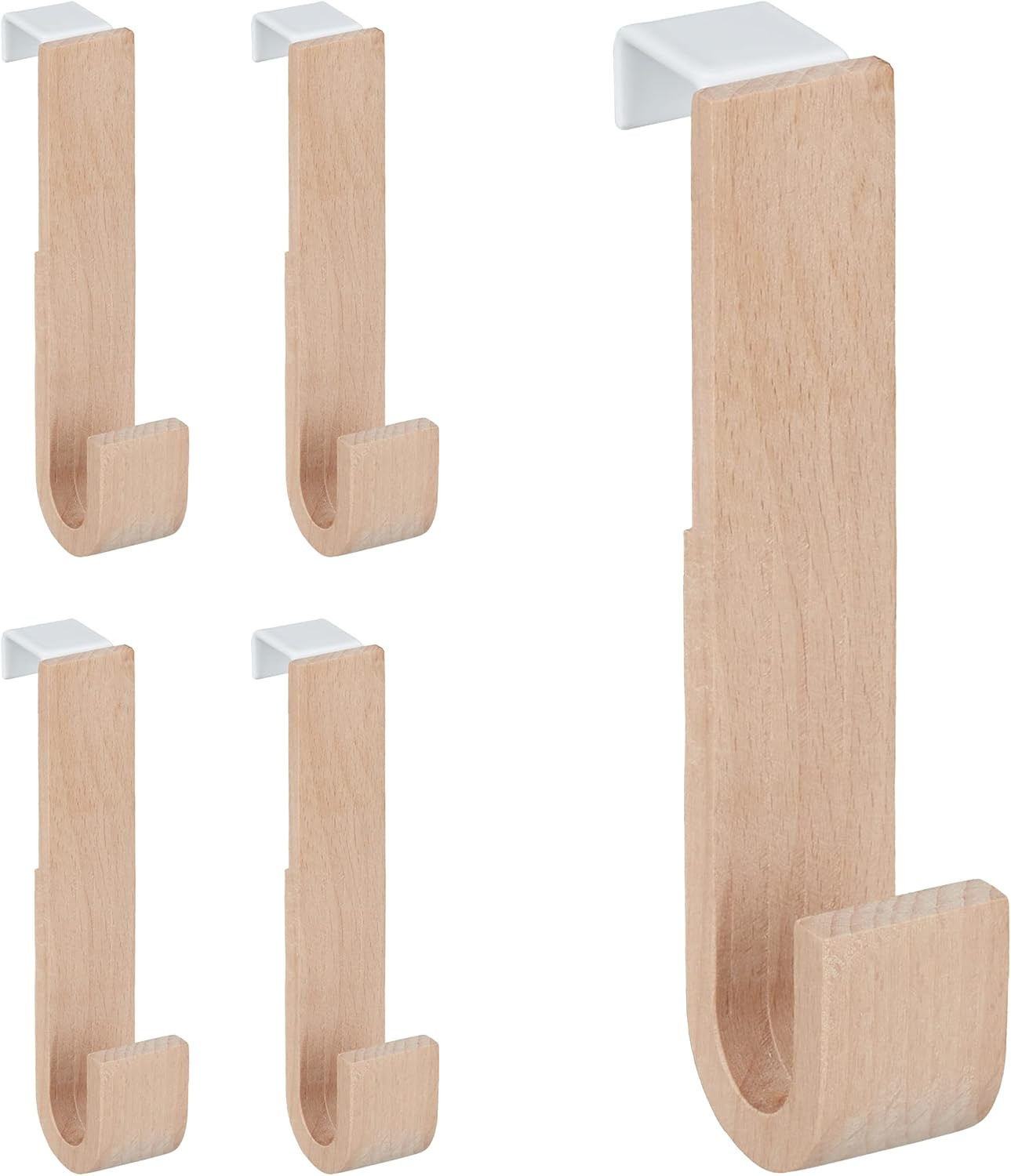 Ganci Da Porta, Set 5 Appendiabiti, Legno & Ferro, Porta Accappatoio & Asciugama