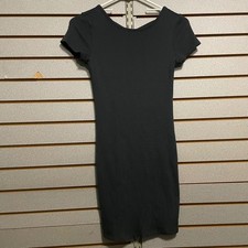 Little charcoal gray Dress Ribbed Bodycon Short Sleeve Criss Cross Back women XS