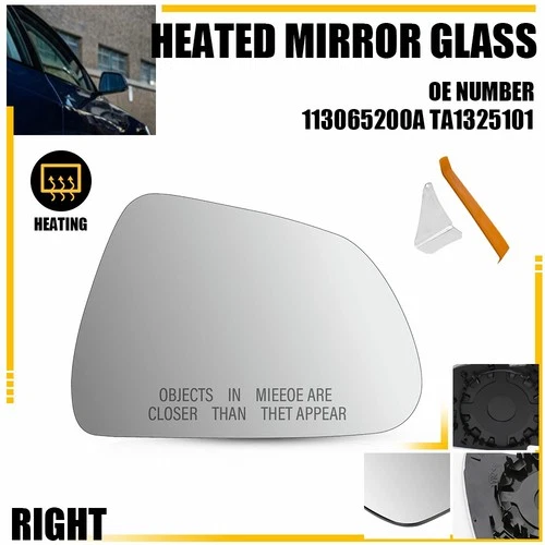 Heated Mirror Glass Right Side with Backing Plate for Tesla Model 3 2017-2023