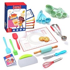 11-Piece Kids Baking Cooking Set Real Baking Utensils with Cookbooks for