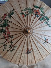 Vintage Japanese Parasol Hand painted Flowers Butterflie Bamboo Umbrella Parasol