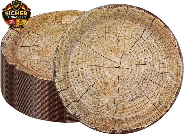 50 StüCk 9 Zoll / 23Cm Pappteller Mit Holzscheiben Motiv-image