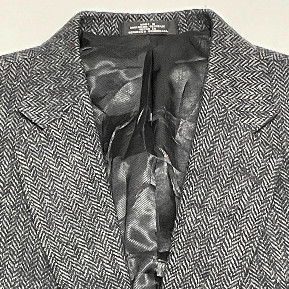 Vintage Tweed Blazer Mens 44S Grey Wool Jacket Herringbone 90s Y2K Retro - Image 3 of 4