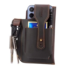 Genuine Leather Phone Holster,Universal Cell Phone Case with Snap Closure & 
