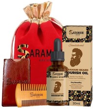 Saramani Beard Grooming Kit for Men   30ml Sandalwood Oil  Wooden...