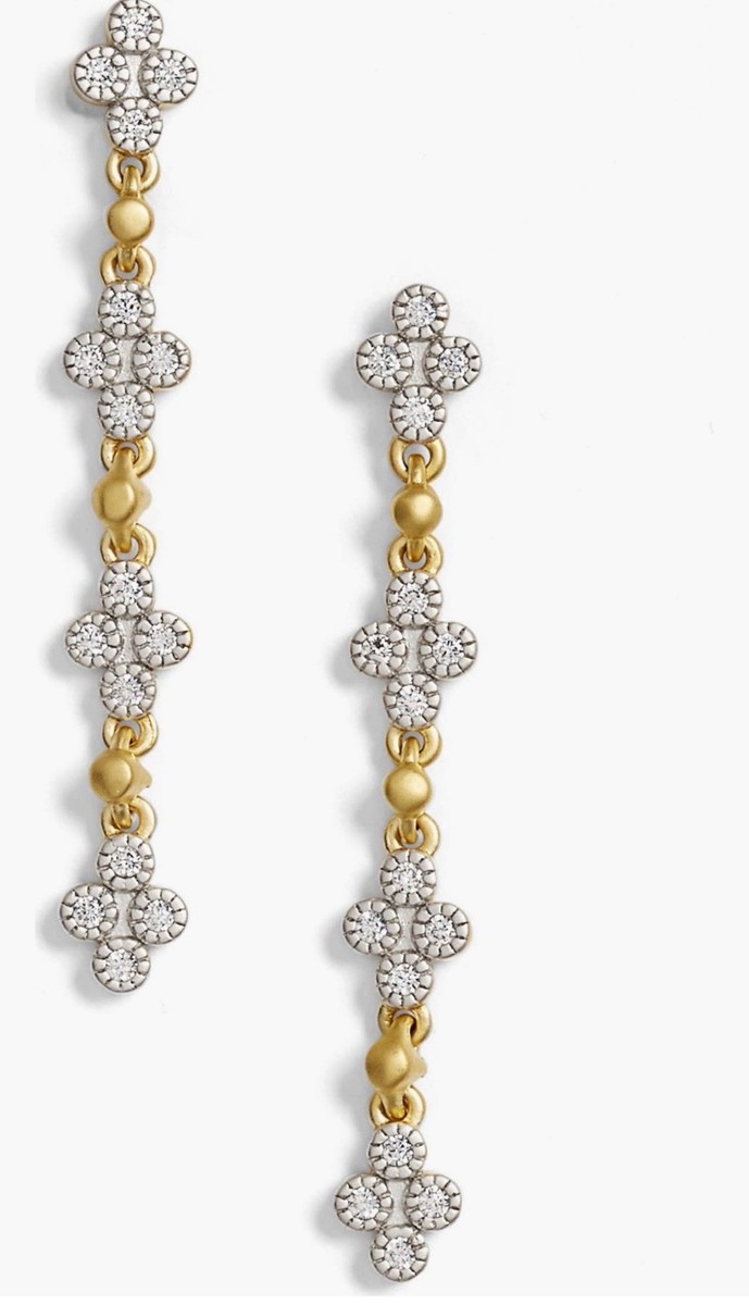 14K Gold, Sterling Silver CZ Earrings, 1.5” Length, Frieda Rothman